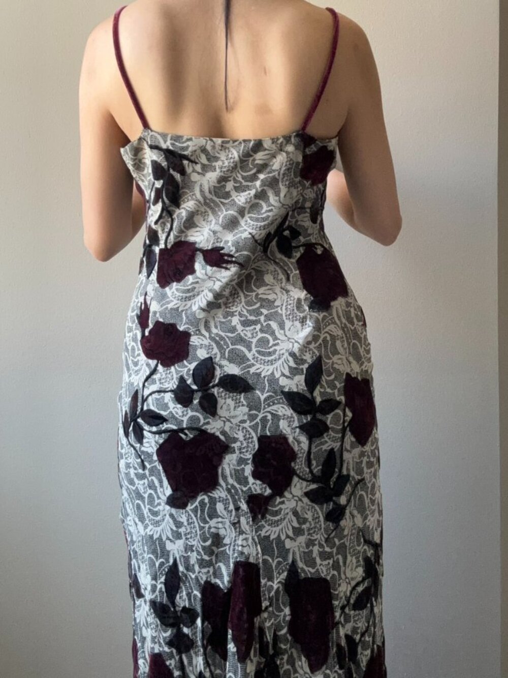 Vintage Midi Velvet Red Rose Dress - Picture 3 of 6